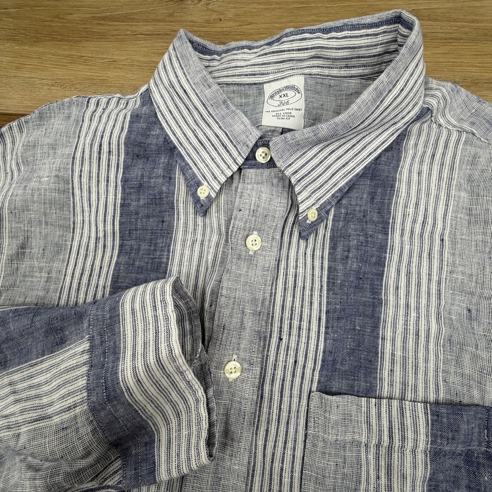 Brooks Brothers Shirt Mens 2XL Linen Button Up Long Sleeve‎ 346 Pocket Casual